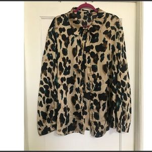 Plus Satin Leopard Shirt
